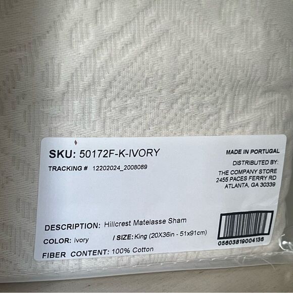 New Lot The Company Store Hillcrest Cotton Matelassé Shams - King x2 - Ivory - Picture 7 of 8